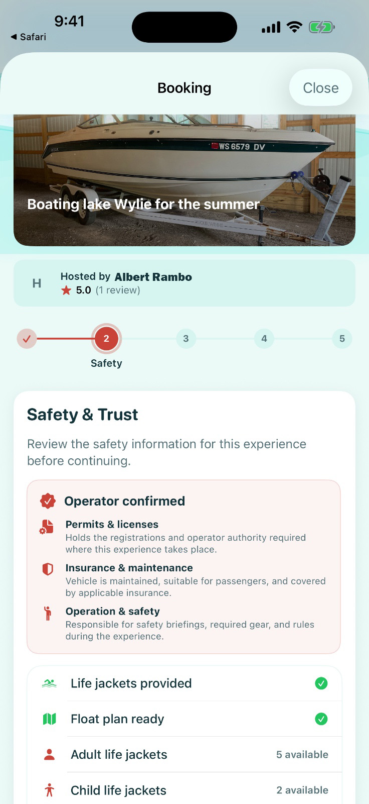 Booking safety screen