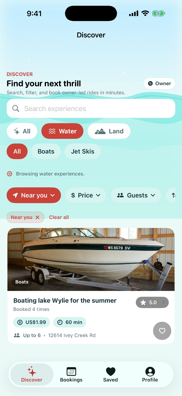 Discover experiences screen