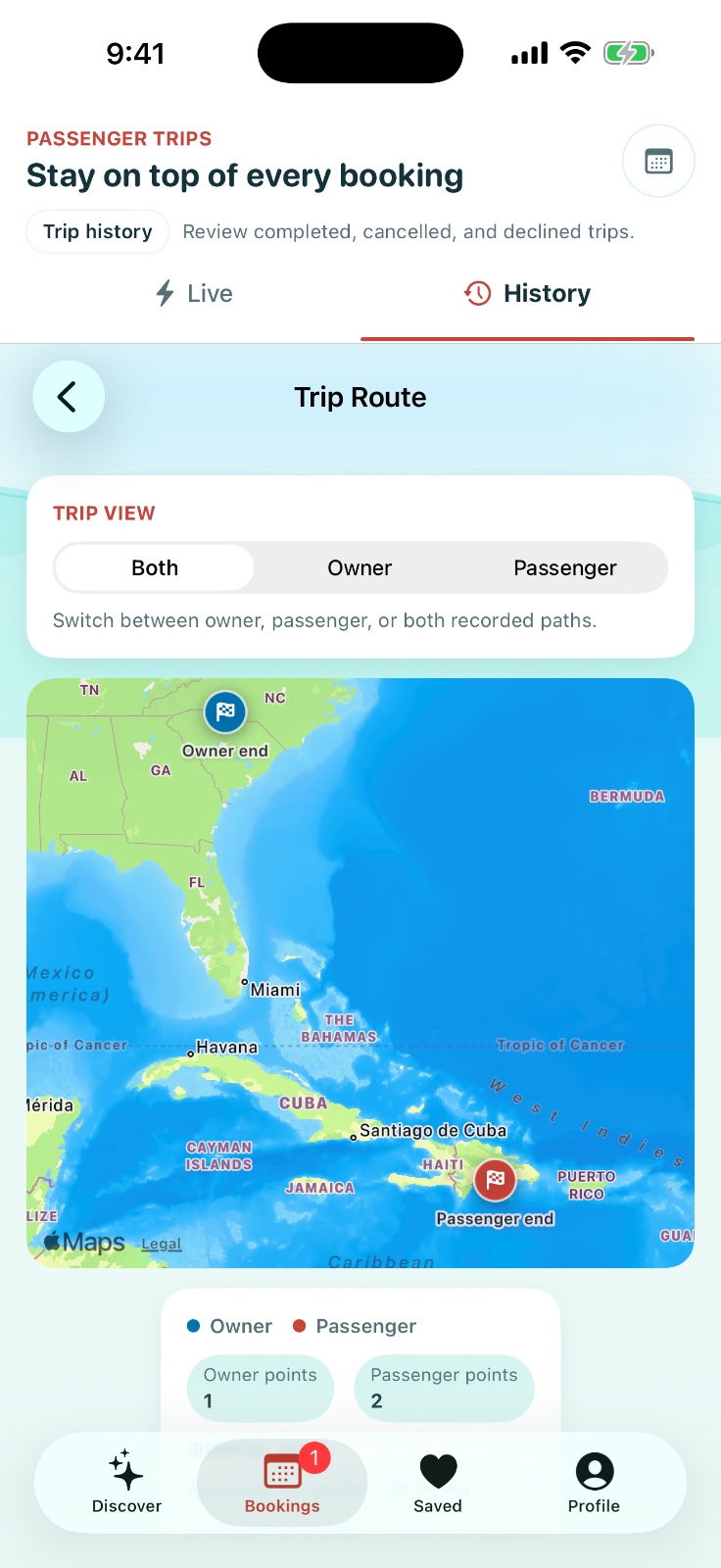 Trip route map screen